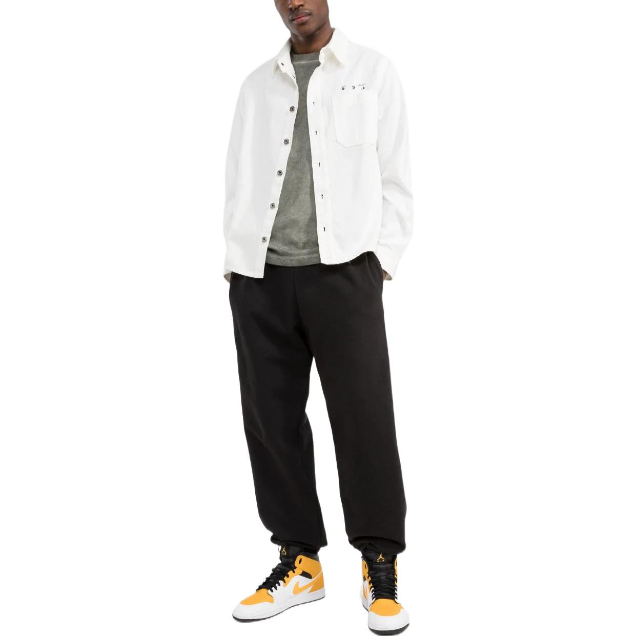 Men's Off-White FW22 Back Pattern Printing Single Breasted Denim Loose Fit White Shirt OMYD027C99DEN0010110