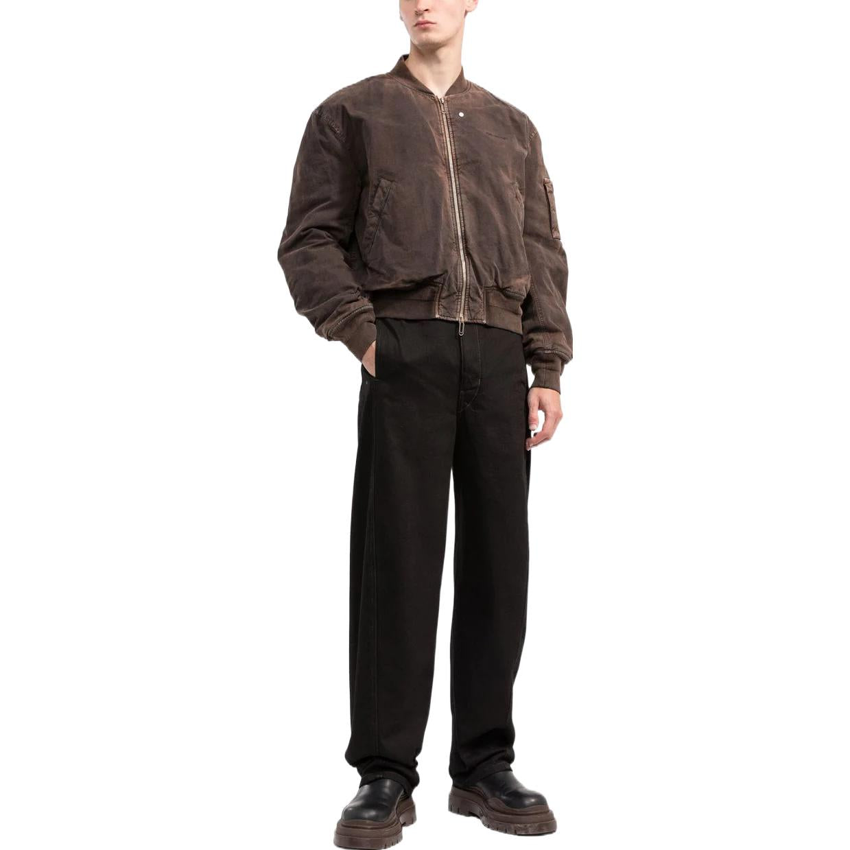 Men's Off-White SS22 Stripe Printing Zipper Long Sleeves Jacket Loose Fit Brown OMEH044C99FAB00110101010