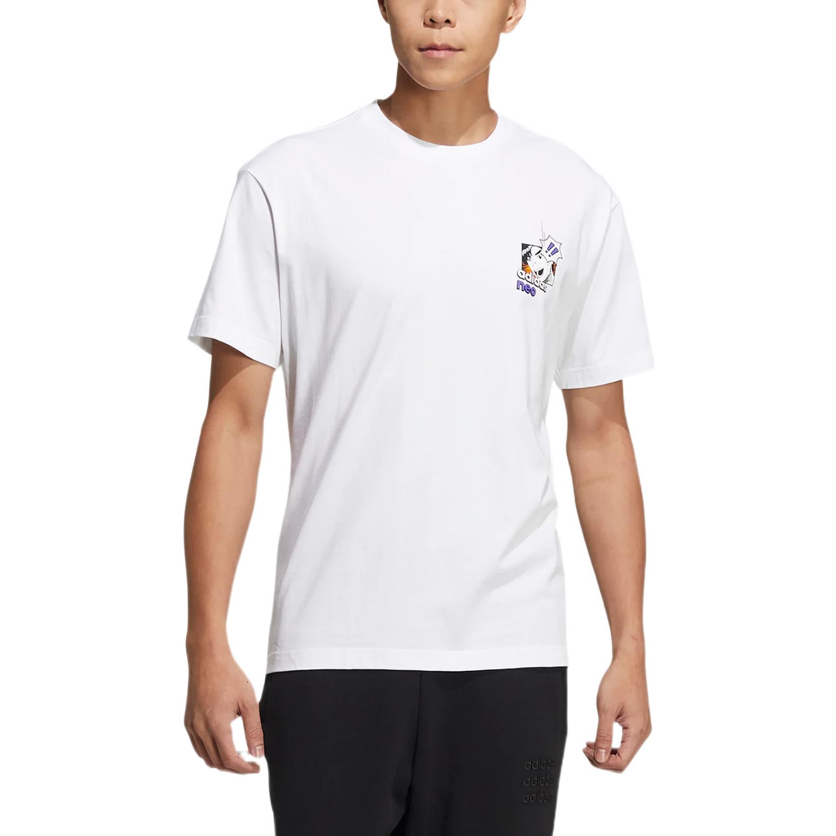 Men's adidas neo Cartoon Character Printing Logo Round Neck Short Sleeve White T-Shirt HD4624