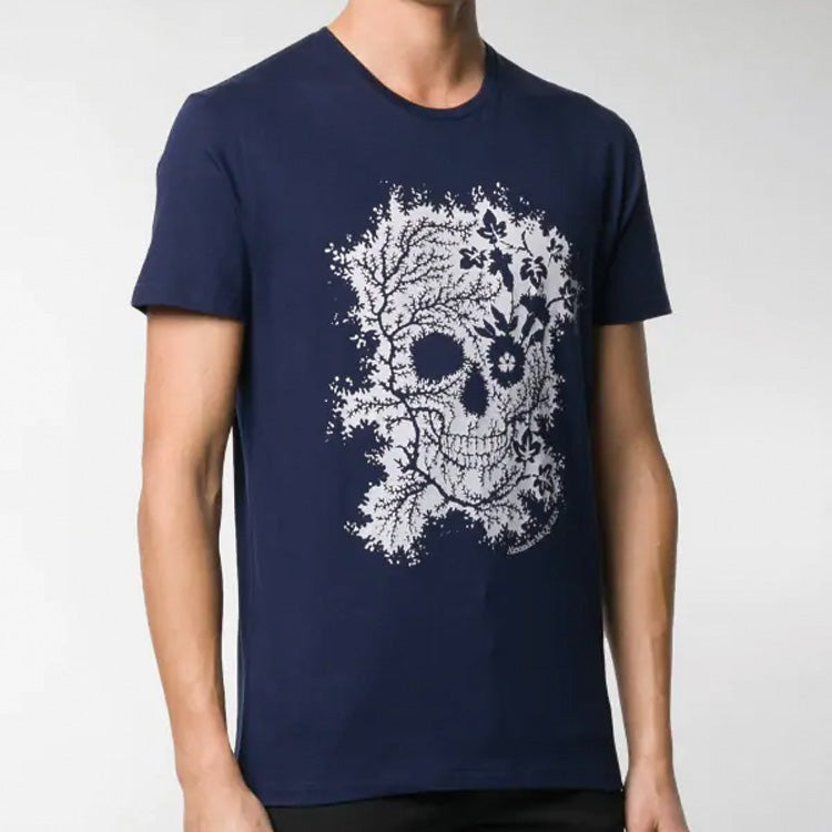 Men's Alexander McQueen Ivy Skull Skeleton Short Sleeve Blue 599560QOZ660903