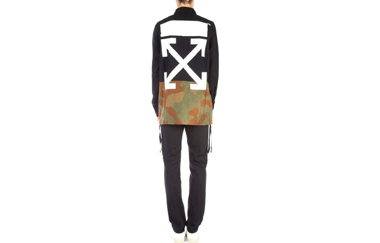 Men's Off-White SS21 Camouflage Colorblock Buckle Long Sleeves Jacket Loose Fit Black 0MGA038F175640079901
