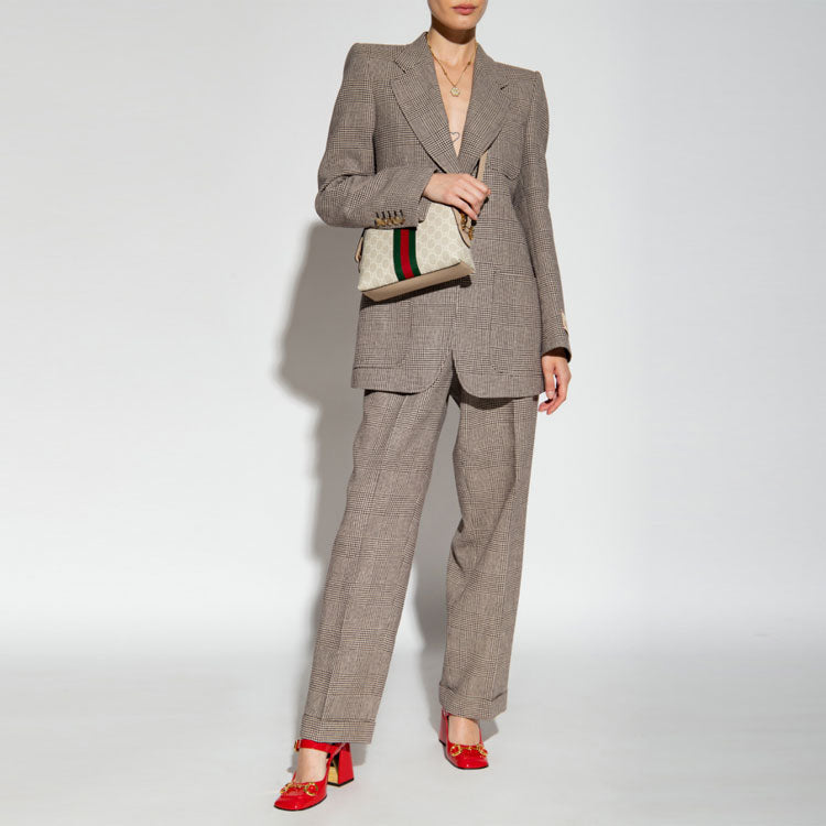 (WMNS) Gucci Checked Linen Cropped Trousers 'Brown' 703095-ZAA5R-2185