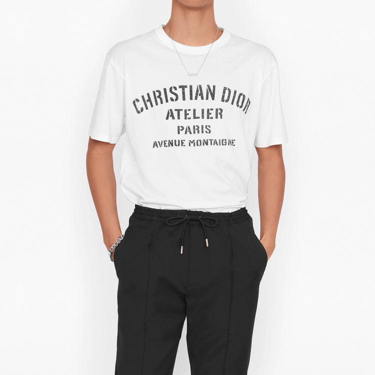DIOR Christian DIOR Atelier Salute Designer Series Print Short Sleeve For Men White 043J615A0589-C089