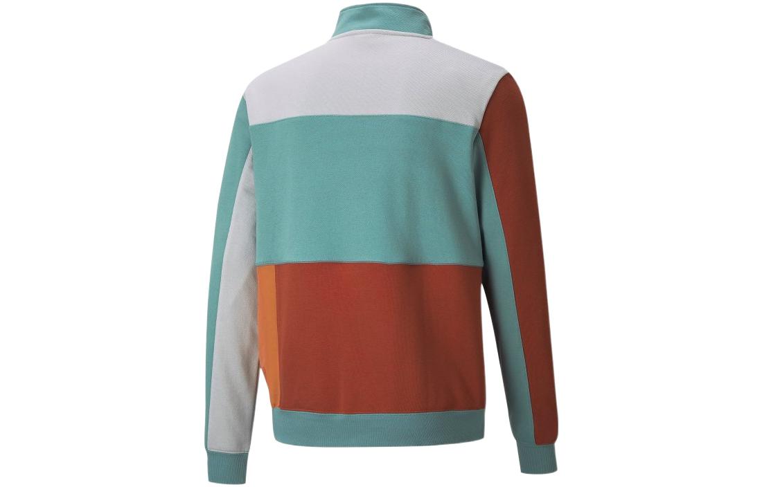 PUMA Signature Pullover Retro Colorblock Knit Zipper Stand Collar Blue 534169-01