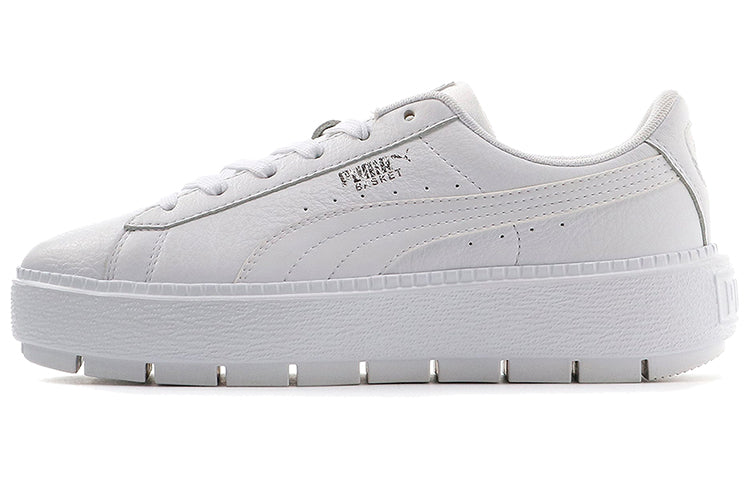 (WMNS) PUMA Basket Platform Trace Light Thick Sole Shoes White 373696-01