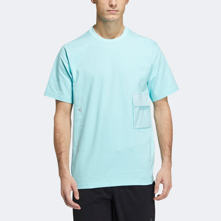 Men's adidas TH HVCOT TEE Logo Printing Pocket Round Neck Short Sleeve Blue T-Shirt HE9946