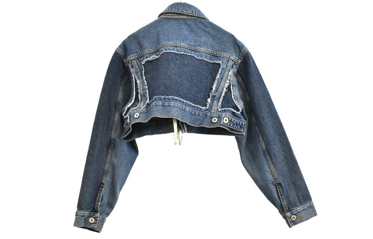 (WMNS) Off-White Short Zipper Jean Jacket Blue OWYE001R183860217301