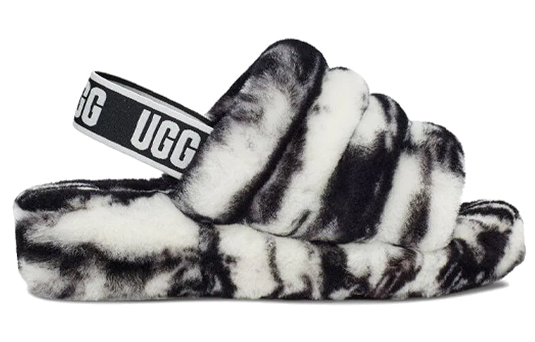(WMNS) UGG Fluff Yeah Slide Marble 'Black White' 1122554-BLK