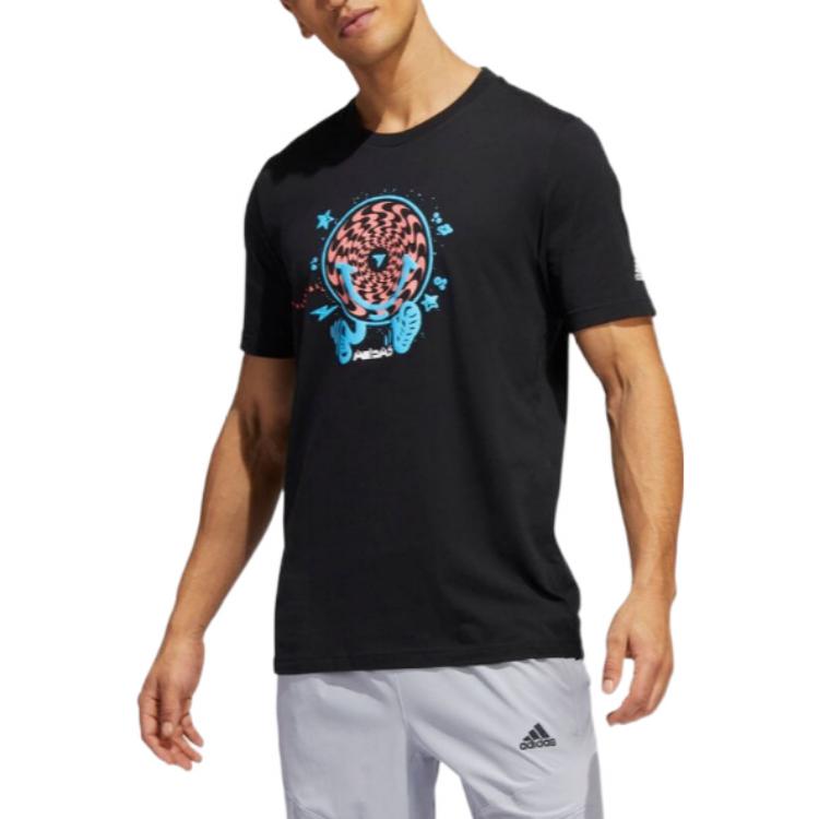 Men's adidas Basketball Printing Round Neck Short Sleeve Japanese Version Black T-Shirt HF8464