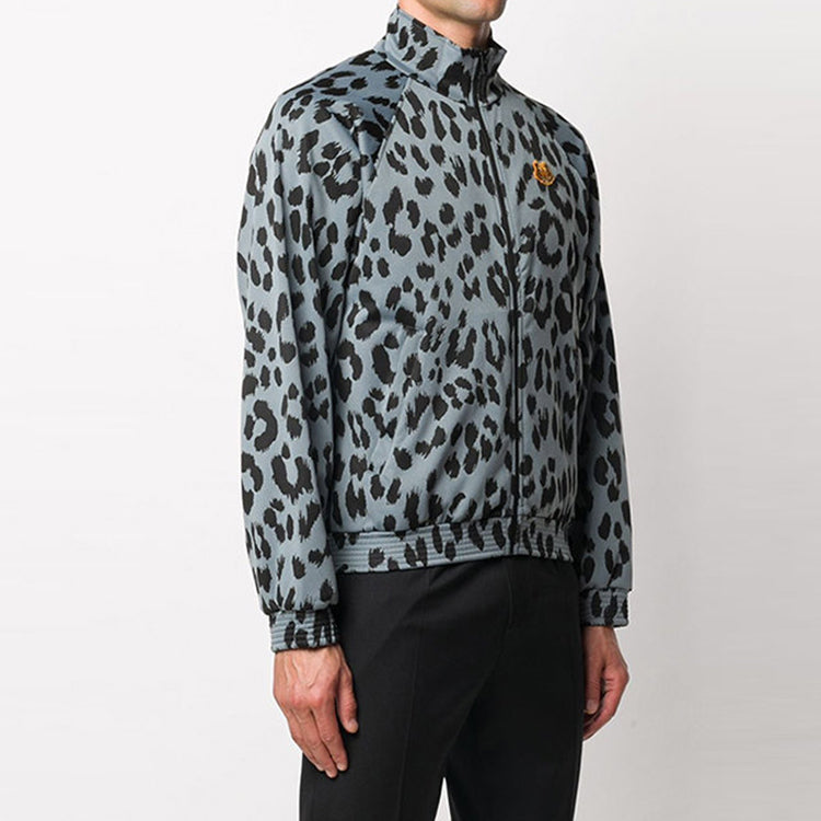 Men's KENZO Tiger Head Embroidered Logo Leopard Print Jacquard Jacket Gray FA65BL7314CA-62