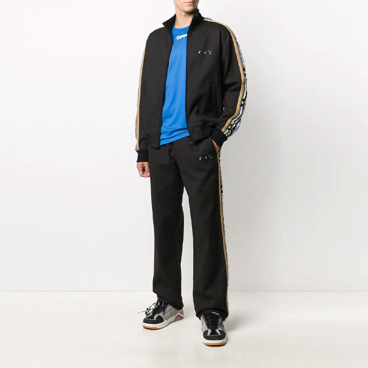 Off-White Alphabet Pattern Colorblock Round Neck Short Sleeve Blue Gray OMVA011I20JER0024506