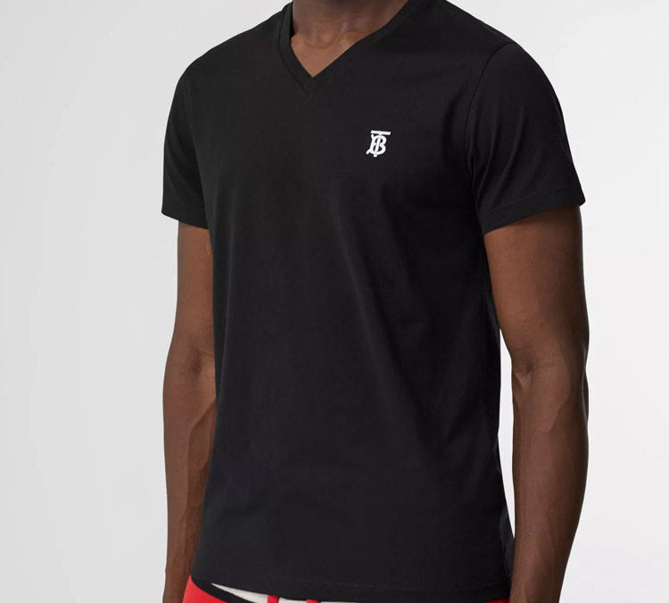 Men's Burberry Logo Printing V neck Short Sleeve Black 80172551