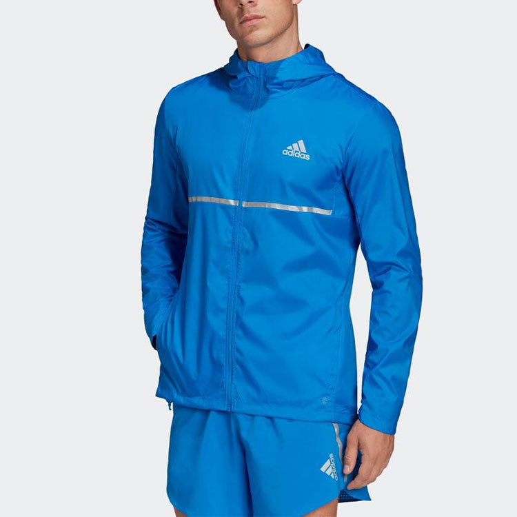 Men's adidas Logo Printing Solid Color Casual Hooded Jacket Japanese Version Blue HB7426