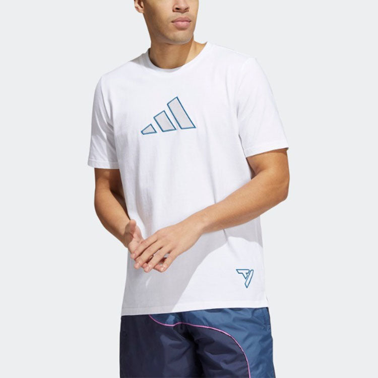 Men's adidas Trae 2 Tee Brand Logo Printing Round Neck Short Sleeve White T-Shirt HG4435