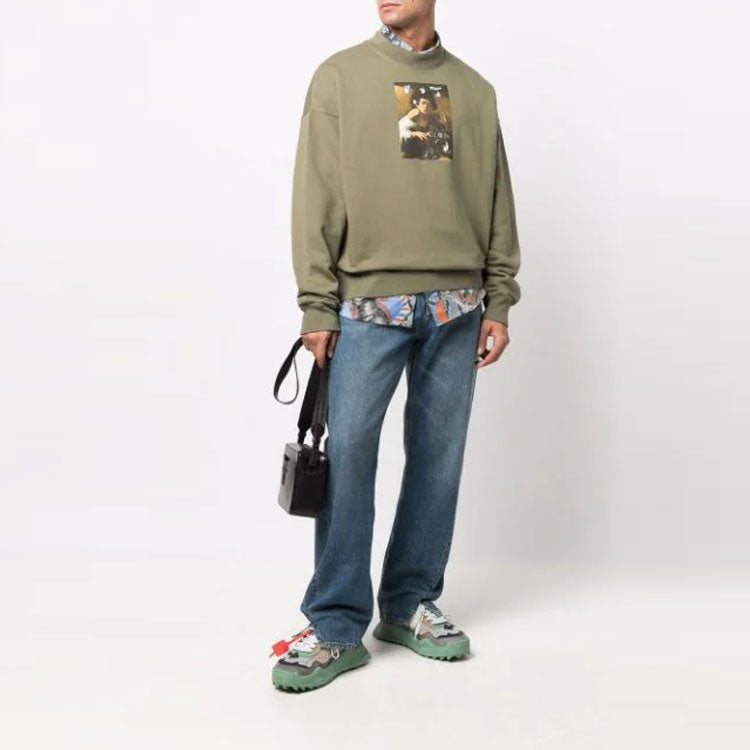 Men's Off-White FW21 Caravaggio Painting Hoodless Loose Fit Green OMBA054F21FLE0105584