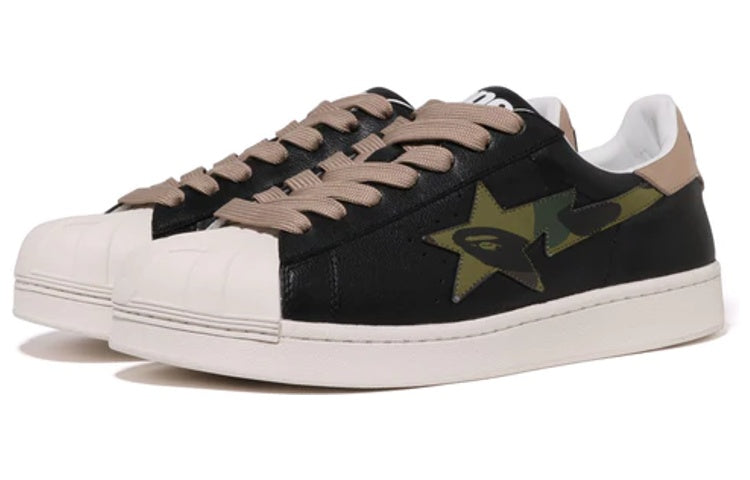 (WMNS) A BATHING APE Skull Sta Leather Low 'Black' 1I80-291-012-BLCK