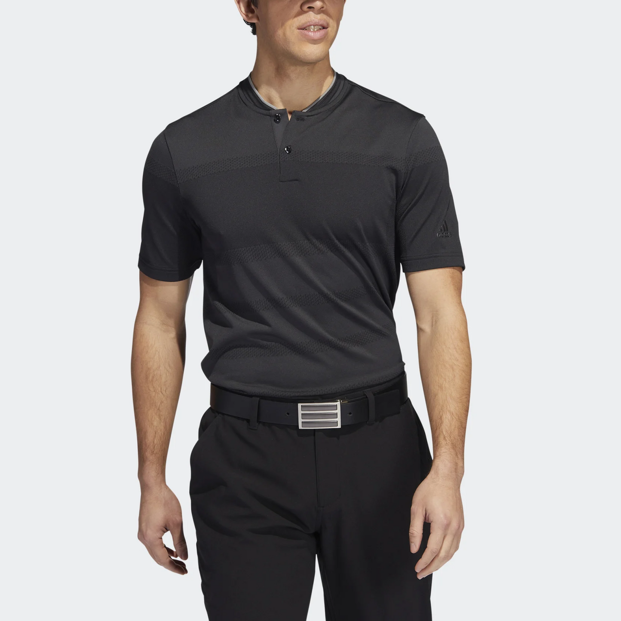 Men's adidas Solid Color Knit Casual Short Sleeve Carbon Black Polo Shirt H61758