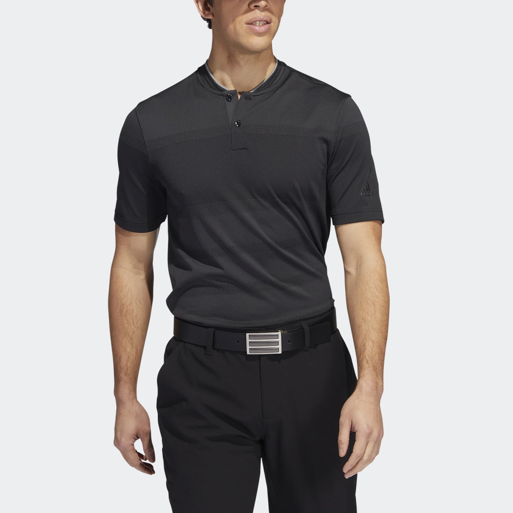 Men's adidas Solid Color Knit Casual Short Sleeve Carbon Black Polo Shirt H61758