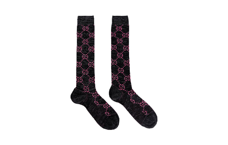 (WMNS) Gucci Cotton Lam GG Socks 'Black Pink' 476525-3G199-1072
