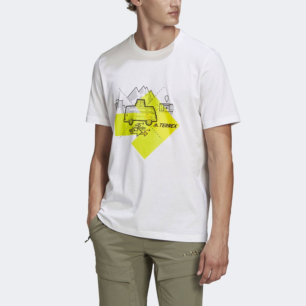 adidas Terrex Cartoon Car Sports Outdoor Round Neck Short Sleeve White GR9985