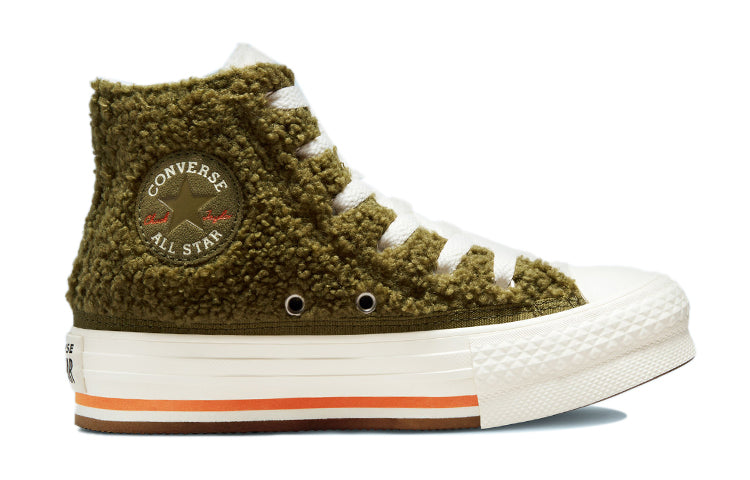 (GS) Converse Chuck Taylor All Star Sherpa EVA Platform High 'Dark Moss Bold Mandarin' 673198C