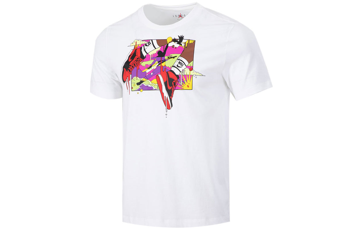 Air Jordan Running Training Casual Round Neck Cartoon Printing Short Sleeve White DO1927-100