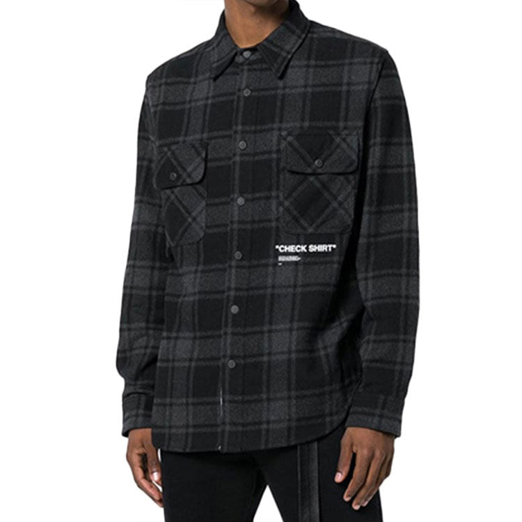 Off-White flannel Basic Loose Plaid Shirt Black Gray OMGA060E18A270101001