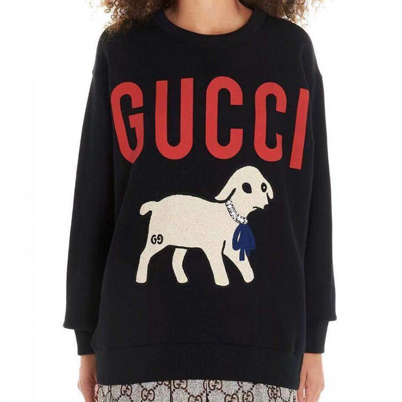 (WMNS) Gucci Logo Lamb Patch Oversized Print Jumper Sweater For Black 469250-XJBUE-1082