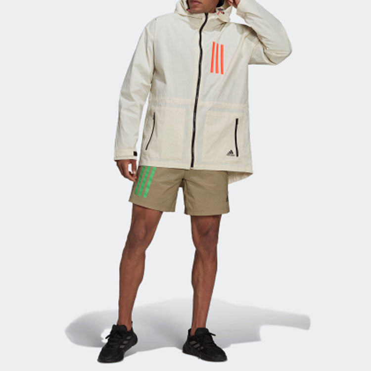 adidas Contrasting Colors Stripe Casual Sports Hooded Jacket Yellow White H39855