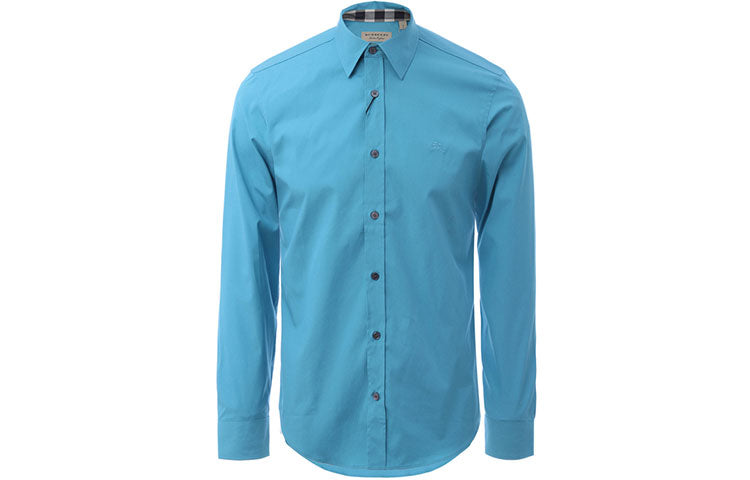 Men's Burberry Logo Cotton Long Sleeves Shirt Blue Green 80045331
