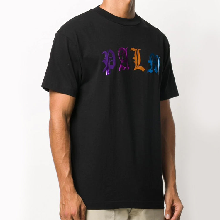 Men's PALM ANGELS Logo Printing Short Sleeve Black PMAA001E20JER0071084