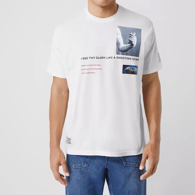 Men's Burberry Printing Cotton Loose Short Sleeve White 80247331
