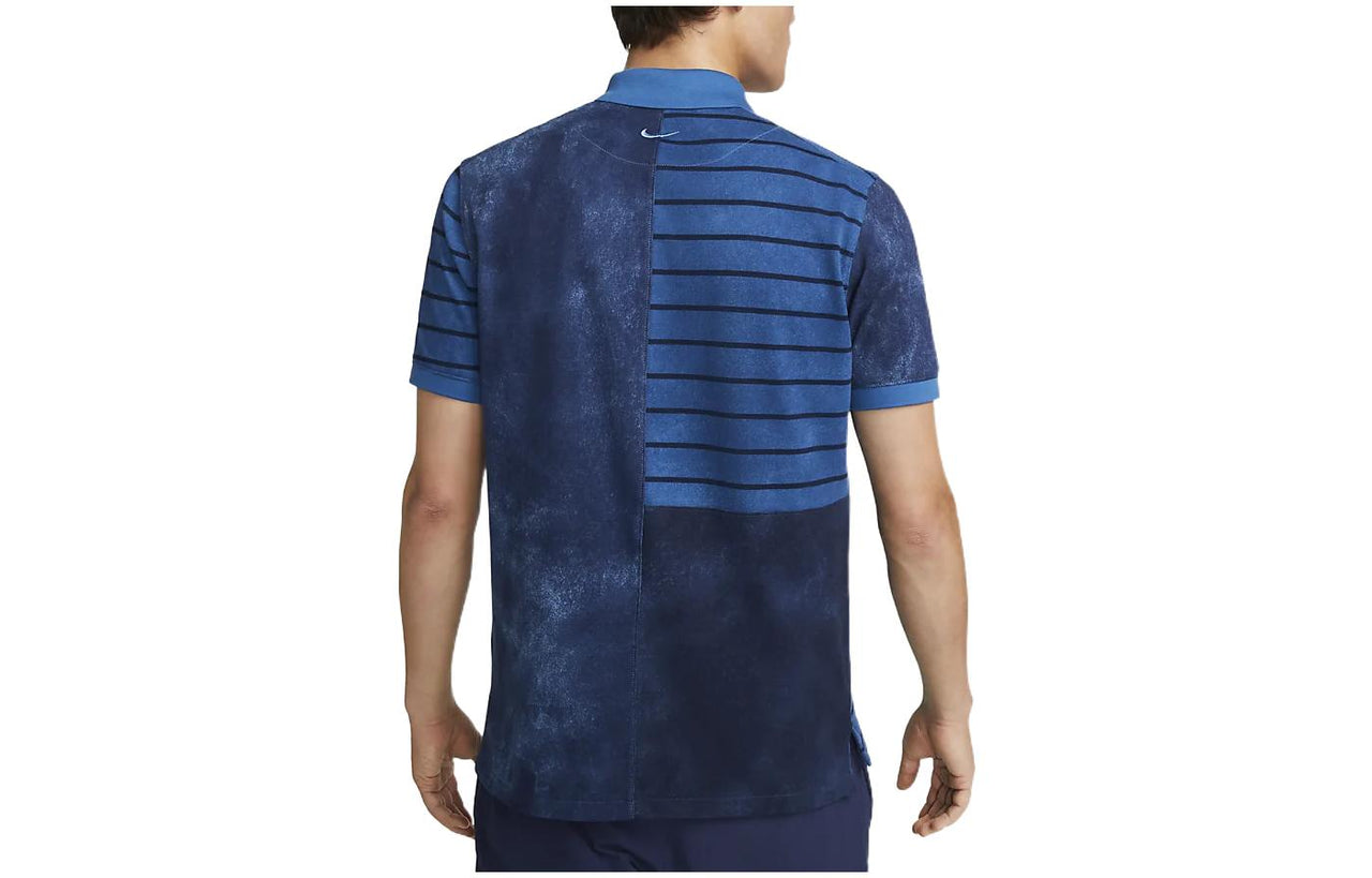Men's Nike Stripe Splicing Lapel Short Sleeve Navy Blue Polo Shirt DH0967-407