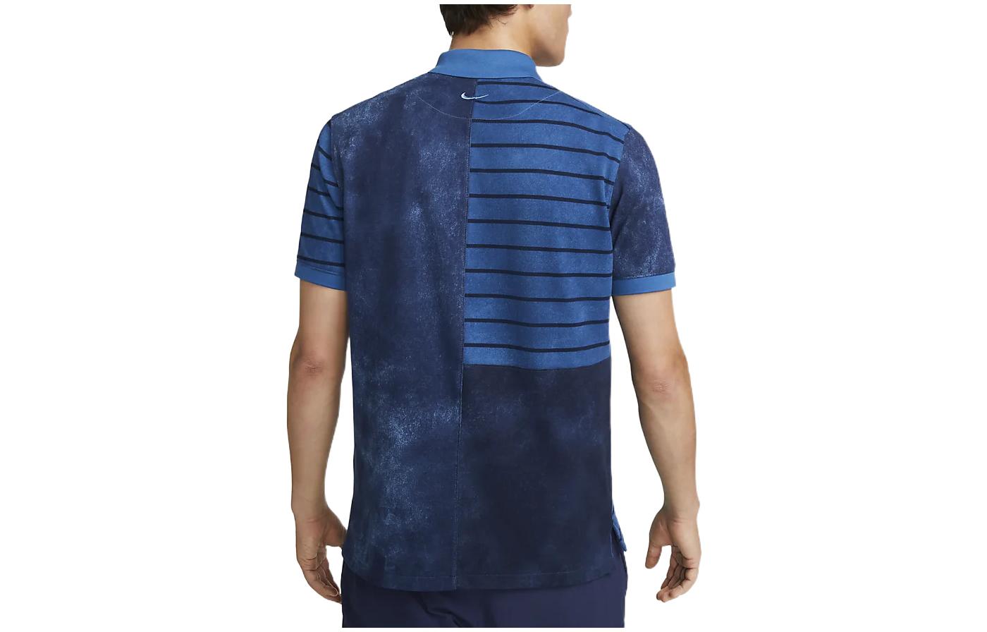 Men's Nike Stripe Splicing Lapel Short Sleeve Navy Blue Polo Shirt DH0967-407