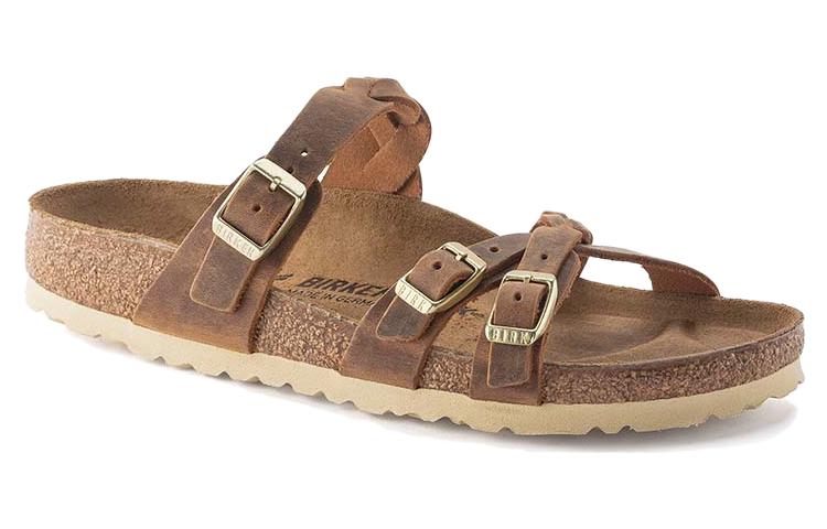 Birkenstock Franca Braided Natural Leather Oiled Narrow Fit Sandals 'Cognac' 1024135