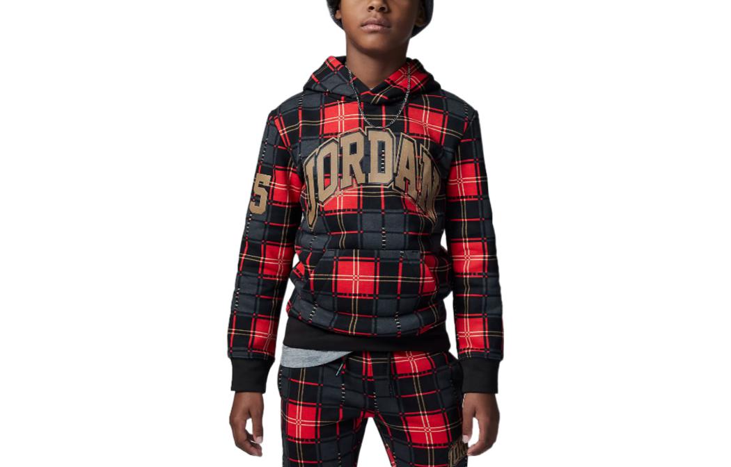 (GS) Air Jordan Plaid Po Hoodie Set 'Red' FB9434-010