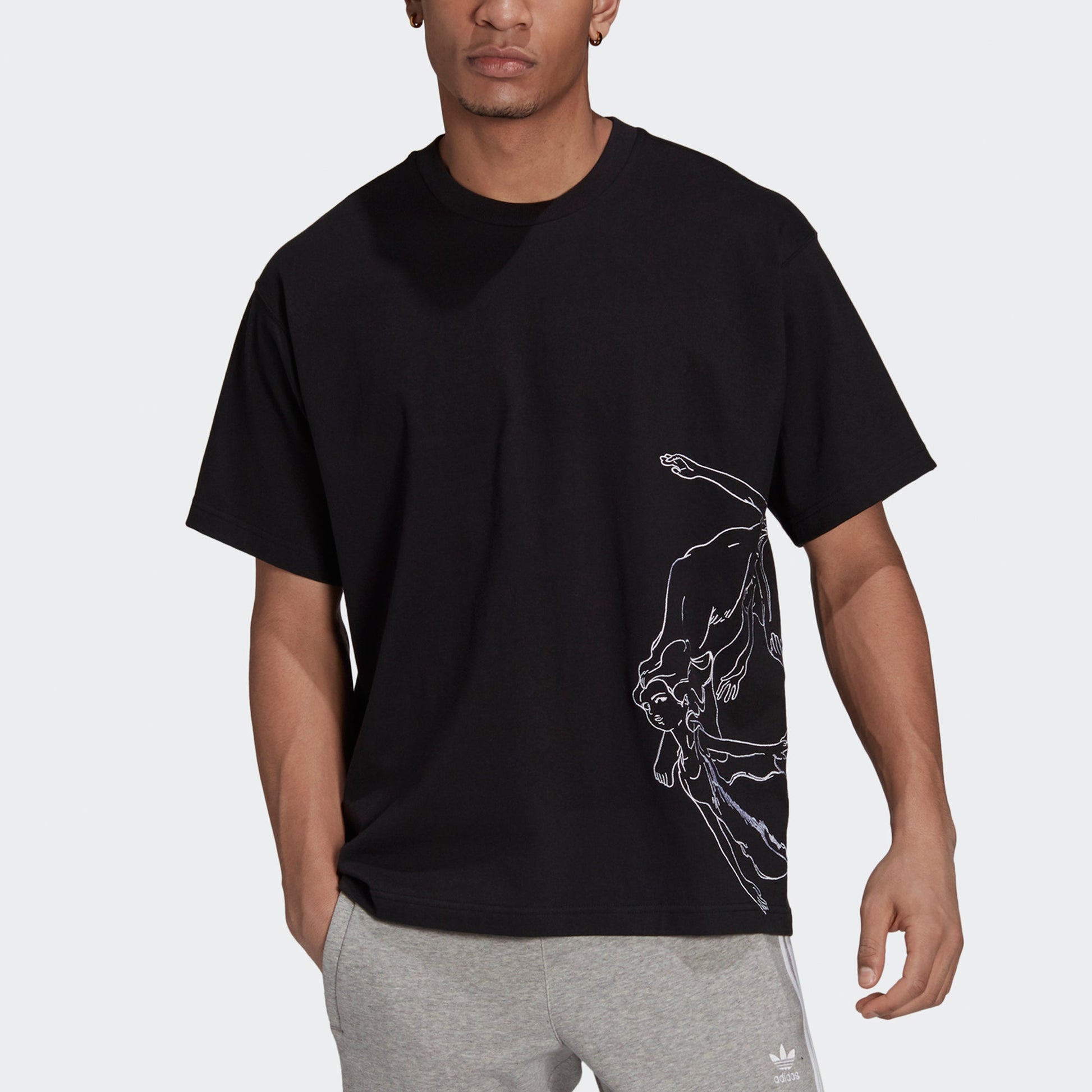adidas originals Artist Tee Ss White Embroidered Sports Round Neck Short Sleeve Black HA4694