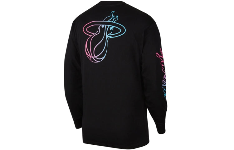 Nike NBA Courtside Ce Alphabet Printing Round Neck Long Sleeves Miami Heat Black CT9408-010