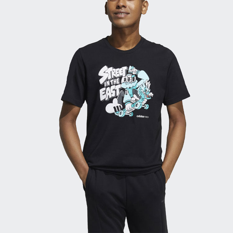 adidas neo M Freye Tee 1 Cartoon Printing Pattern Sports Short Sleeve Black GS2589