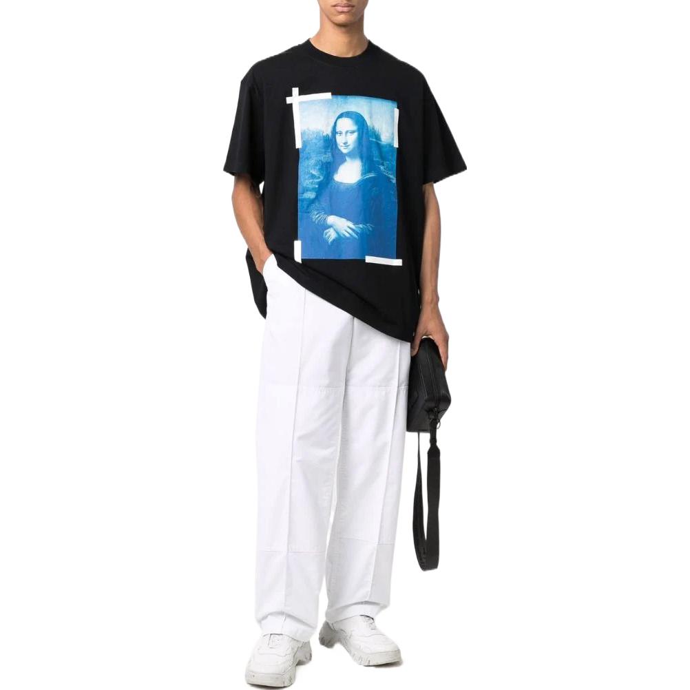 Men's Off-White SS22 Solid Color Character Pattern Printing Short Sleeve Loose Fit Black T-Shirt OMAA038C99JER00210451045
