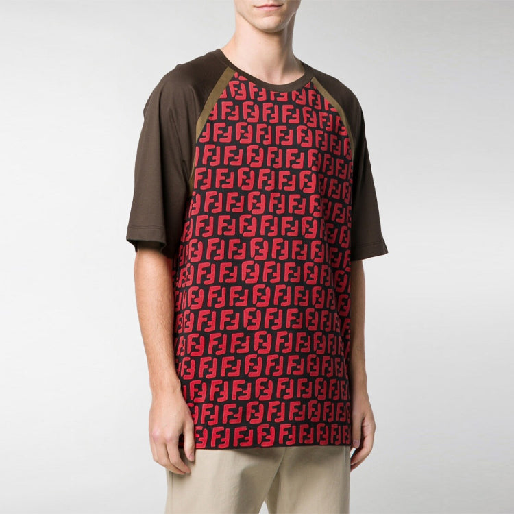 Men's FENDI FFLogo Printing Short Sleeve Red Black FY0980A7A4F0QY3