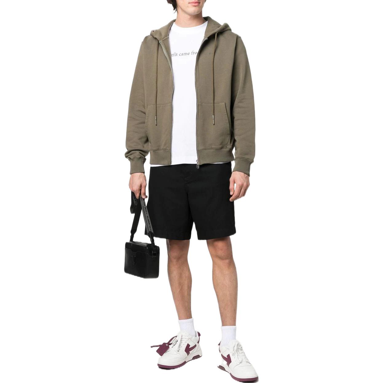 Men's Off-White SS22 Solid Color Hooded Zipper Autumn Green OMBE013S22FLE0035656