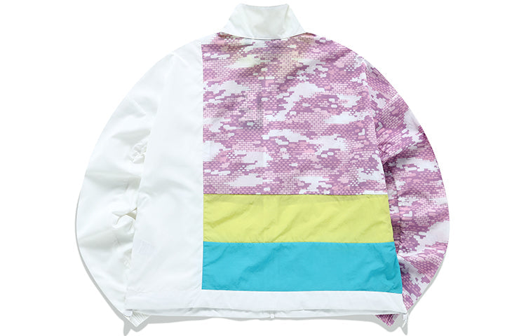 FILA FUSION Contrasting Colors Camouflage Printing Loose Sports Short Woven Stand Collar Jacket White T11W136701F-WT