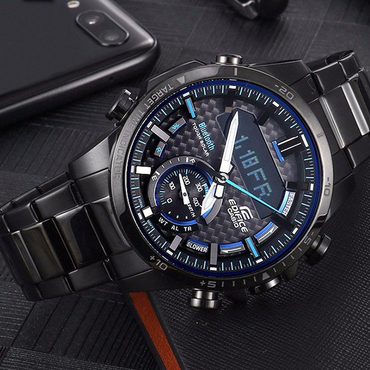 CASIO Waterproof EDIFICE Sports Solar Powered Stainless Steel Strap Mens Black Analog/Digital Combo ECB-800DC-1APR