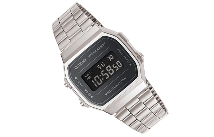 CASIO G Shock Waterproof Stainless Steel Strap Unisex Mens SilverBlack Digital A168WEM-1