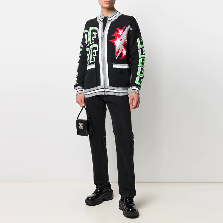 Off-White SS21 Pattern Zipper Cardigan Jacket Black OMHA107R21KNI0011084