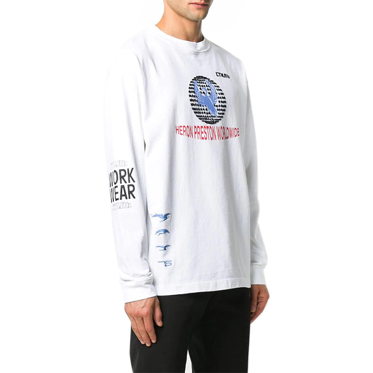 Men's HERON PRESTON Logo Printing Long Sleeves White HMAB015F20JER0060110