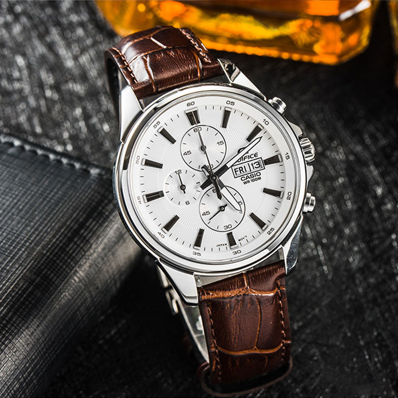 CASIO Quartz Waterproof Sapphire Crystal EDIFICE Solar Powered Mens White Analog EFB-509L-7AVUPR