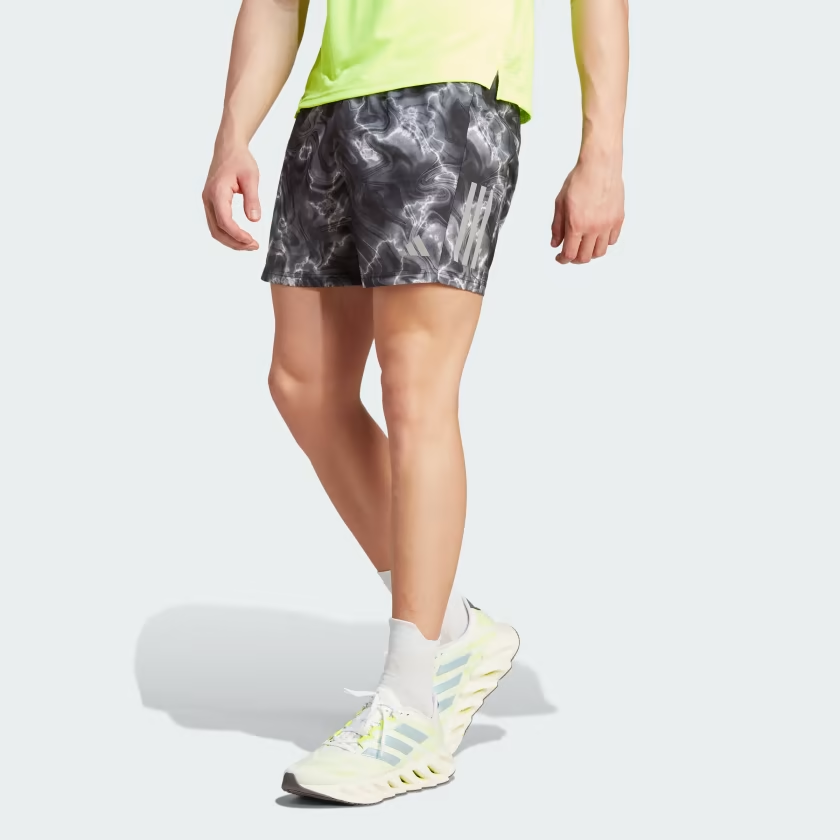 adidas Own The Run Allover Print Shorts Asia Sizing 'White Black Grey Six' IB6395