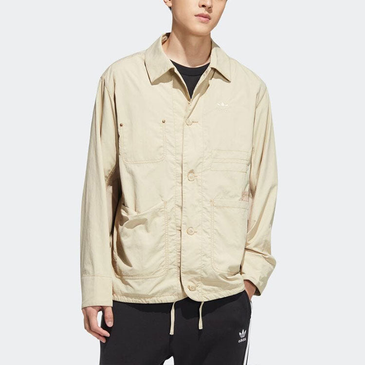 adidas originals Solid Color single breasted Cargo Jacket Khaki HM8015
